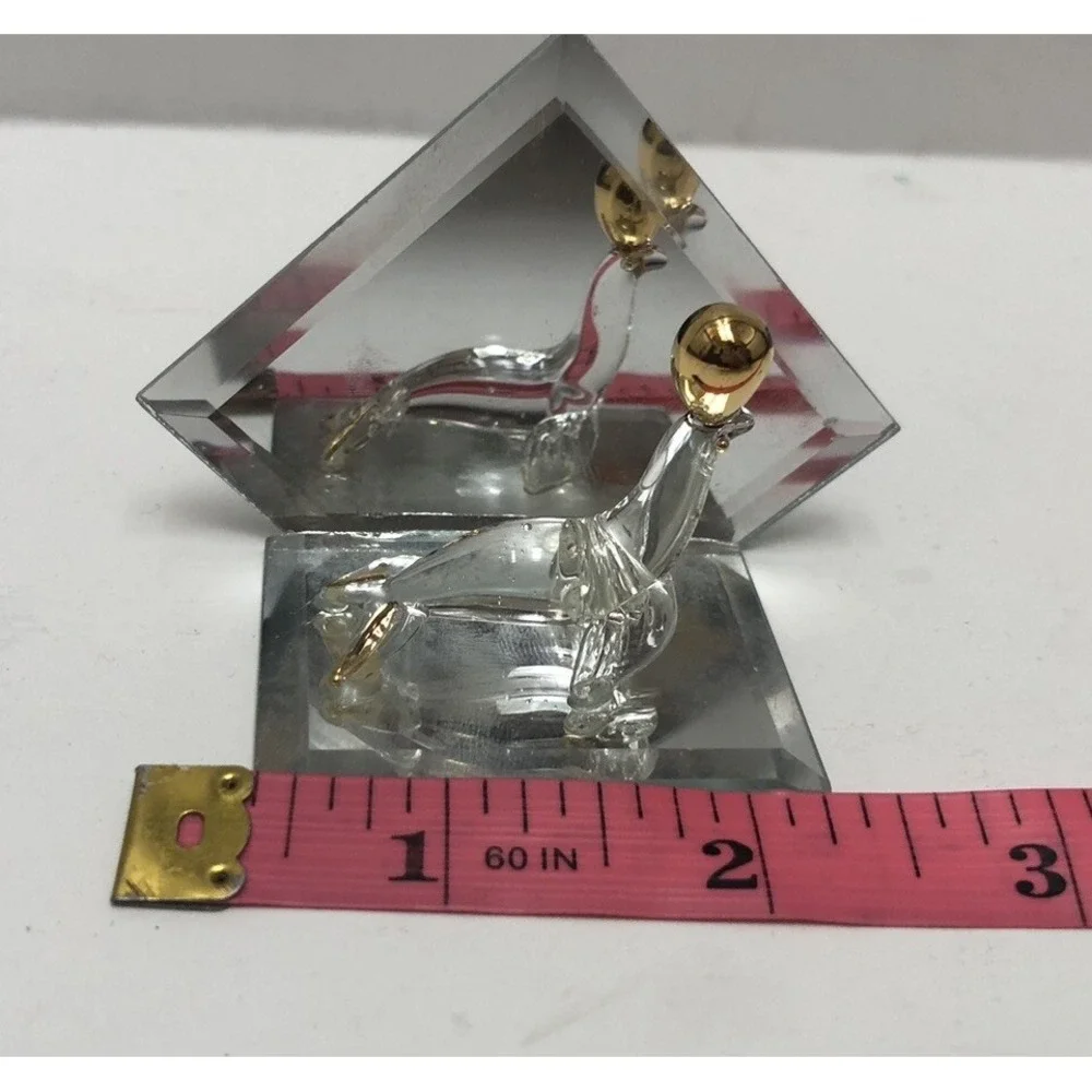Glass Animal With Mirror Seal Mini Figure ‎ Clear/Gold 1.5x3